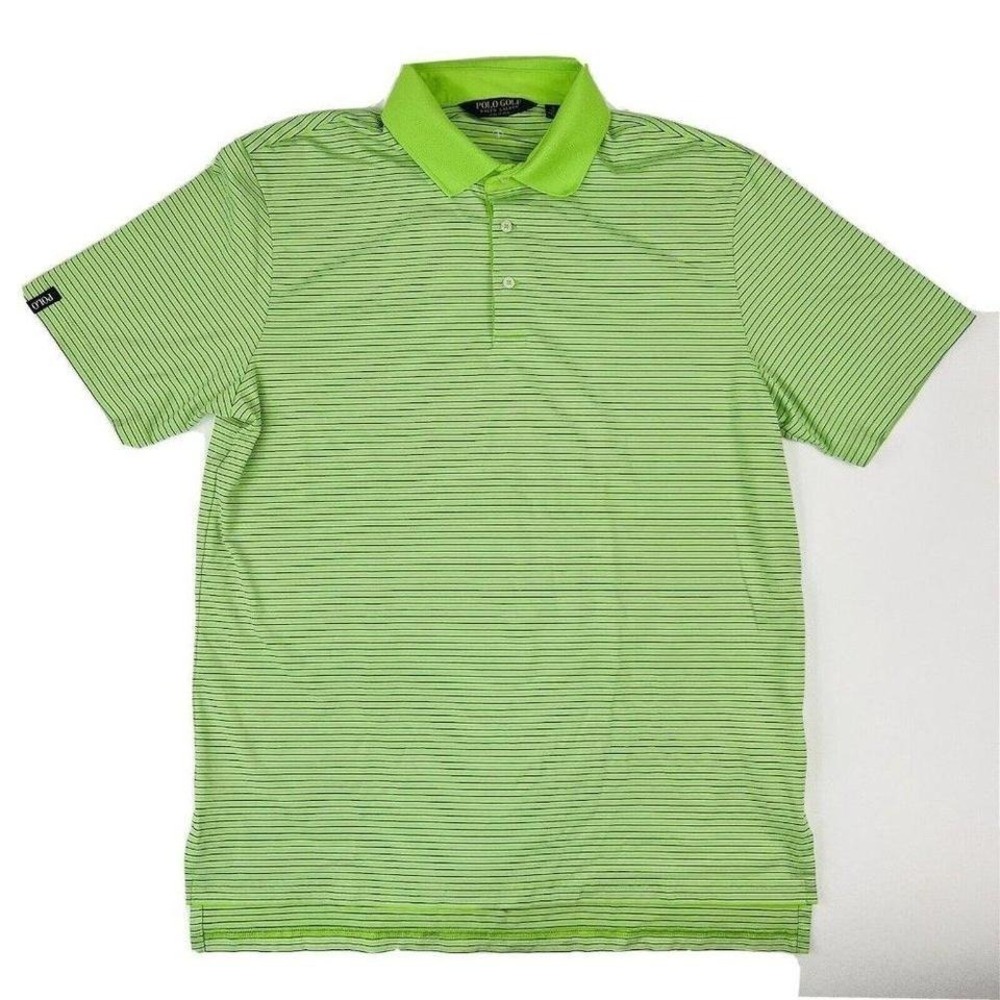 Polo Golf Ralph Lauren Green w/ Blue‎ Stripe Pima Cotton Blend S/S Polo Mens L
